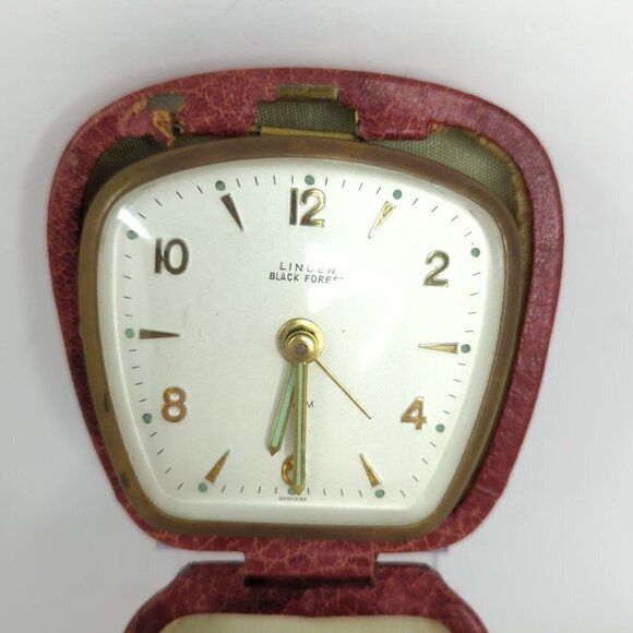 Linden Black Forest Vintage Leather Case Alarm Clock - Picture 2 of 5